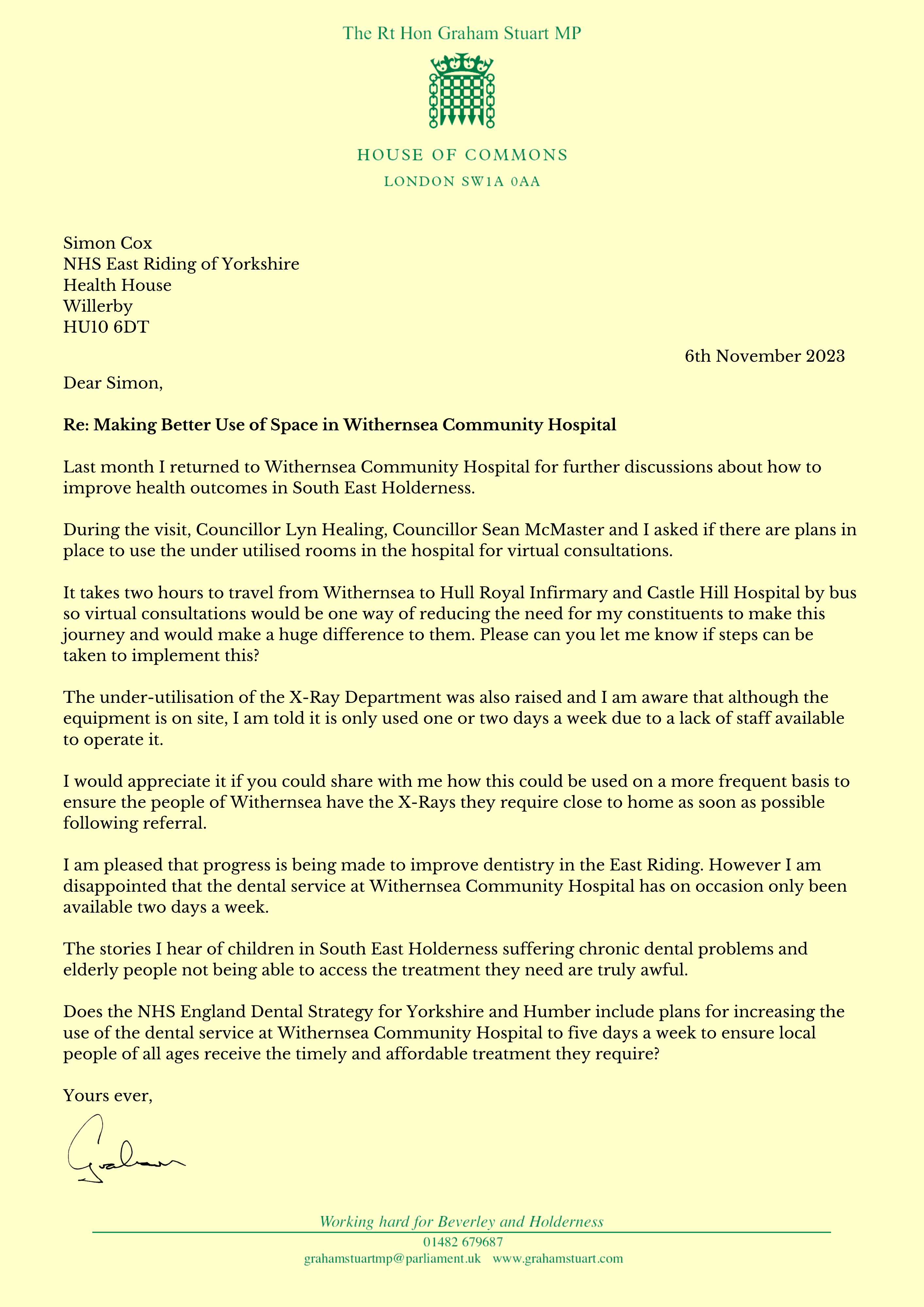 Letter to Local NHS