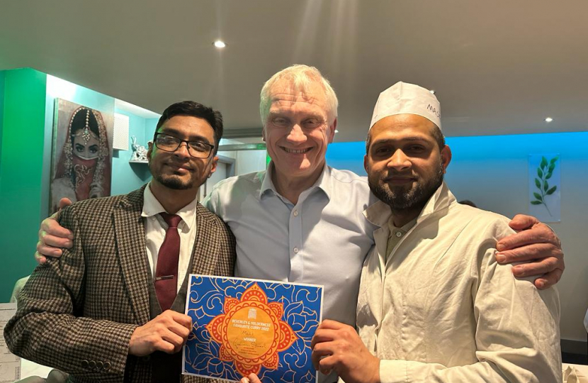 Graham Stuart MP Congratulating Mohammed Saif and Aktar Hossain at Maa Indian Restaurant