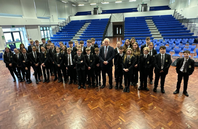 Graham with pupils at Withernsea High School