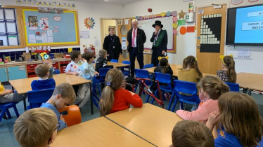 Graham speaking to pupils at Riston Primary School